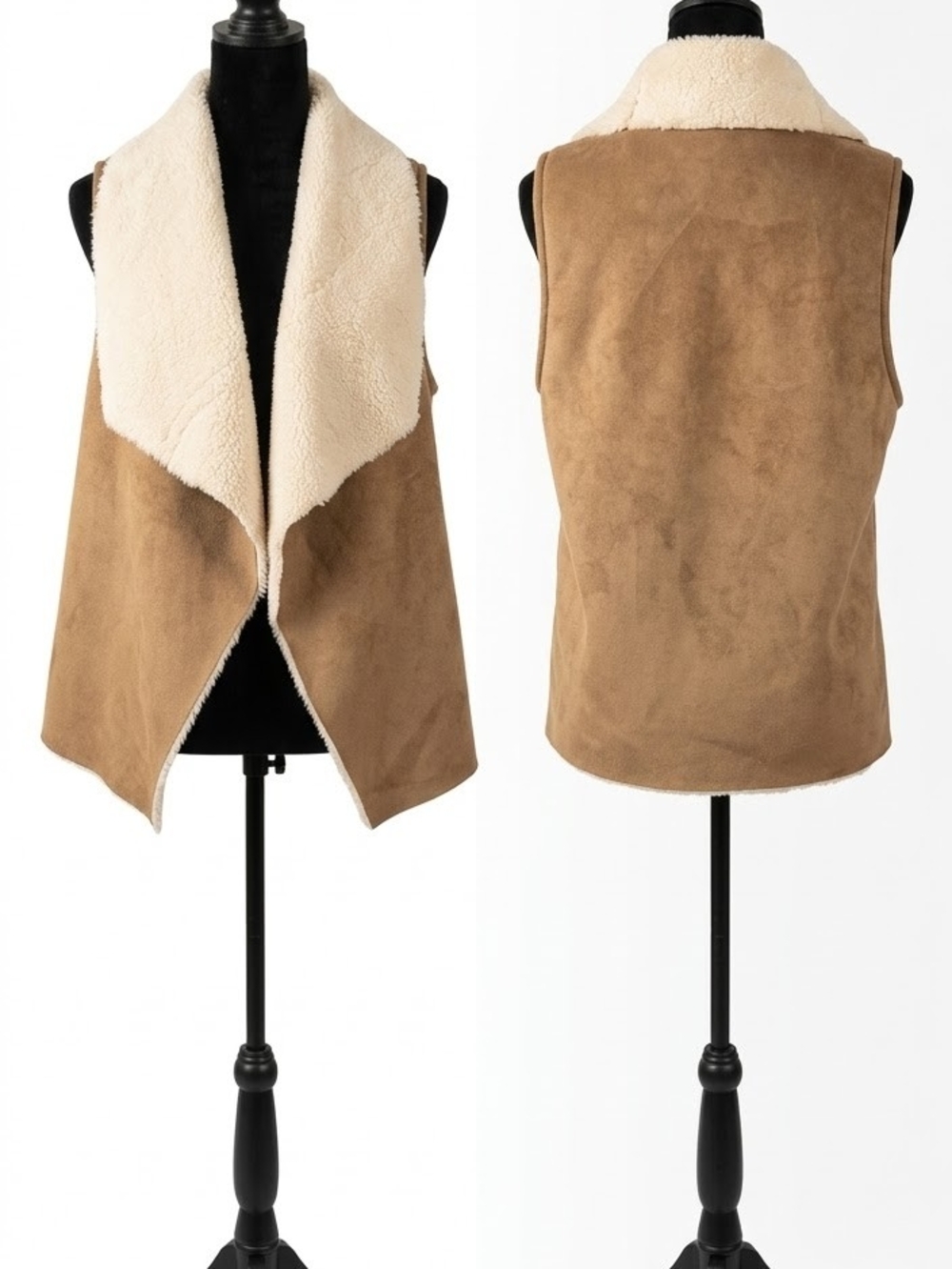 Ralph Lauren Tan Faux Suede Vest with Cream Sherpa Lining